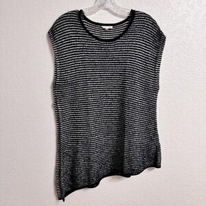 Eileen Fisher Sweater Womens Medium Black Striped Organic Cotton Asymmetric